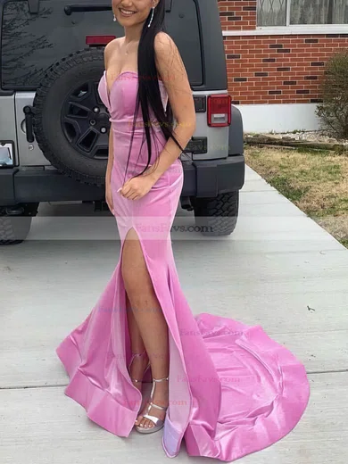 Trumpet/Mermaid V-neck Velvet Sweep Train Split Front Prom Dresses #Favs020108391