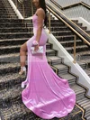 Trumpet/Mermaid V-neck Velvet Sweep Train Split Front Prom Dresses #Favs020108391