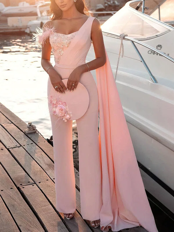 Sheath/Column One Shoulder Stretch Crepe Ankle-length Sequins Prom Dresses #Favs020108560