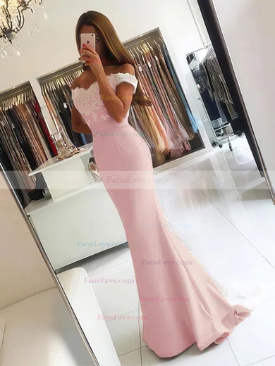 Trumpet/Mermaid Off-the-shoulder Silk-like Satin Sweep Train Appliques Lace Prom Dresses #Favs020103721