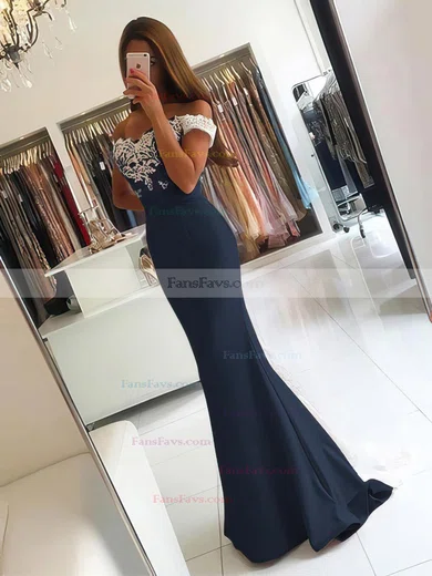 Trumpet/Mermaid Off-the-shoulder Silk-like Satin Sweep Train Appliques Lace Prom Dresses #Favs020103721