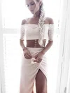 Sheath/Column Off-the-shoulder Lace Chiffon Floor-length Split Front Prom Dresses #Favs020105362