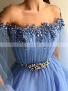 A-line Off-the-shoulder Tulle Sweep Train Beading Prom Dresses #Favs020108574