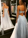 A-line V-neck Tulle Sweep Train Prom Dresses #Favs020108575