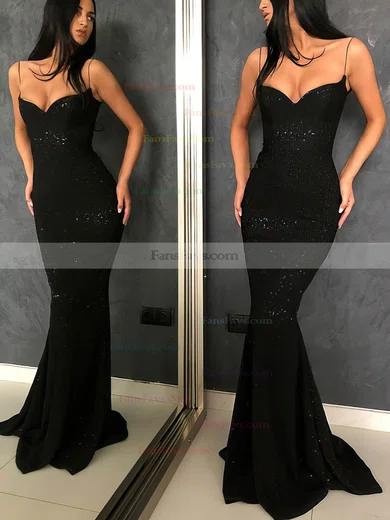 Trumpet/Mermaid V-neck Sequined Sweep Train Prom Dresses #Favs020108579