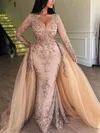 Trumpet/Mermaid V-neck Lace Detachable Prom Dresses #Favs020108583