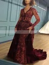 Trumpet/Mermaid V-neck Tulle Silk-like Satin Detachable Appliques Lace Prom Dresses #Favs020108593