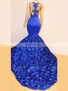 Trumpet/Mermaid Scoop Neck Satin Sweep Train Lace Prom Dresses #Favs020108610