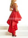 A-line V-neck Satin Asymmetrical Appliques Lace Prom Dresses #Favs020105369