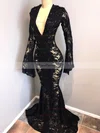 Trumpet/Mermaid V-neck Lace Sweep Train Appliques Lace Prom Dresses #Favs020108627