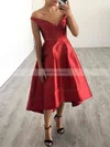 A-line Off-the-shoulder Satin Asymmetrical Pockets Prom Dresses #Favs020105378