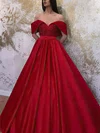 Ball Gown Off-the-shoulder Satin Sweep Train Appliques Lace Prom Dresses #Favs020108633