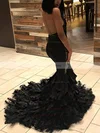 Trumpet/Mermaid Halter Lace Tulle Sweep Train Appliques Lace Prom Dresses #Favs020108639