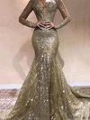 Trumpet/Mermaid V-neck Sequined Sweep Train Prom Dresses #Favs020108642