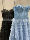 A-line Sweetheart Tulle Sweep Train Appliques Lace Prom Dresses #Favs020108650