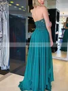 A-line Halter Chiffon Sweep Train Appliques Lace Prom Dresses #Favs020108653