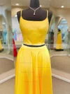 A-line Square Neckline Satin Sweep Train Prom Dresses #Favs020108654