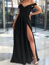 A-line Off-the-shoulder Silk-like Satin Sweep Train Split Front Prom Dresses #Favs020108657