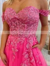 A-line Off-the-shoulder Tulle Lace Sweep Train Split Front Prom Dresses #Favs020108666