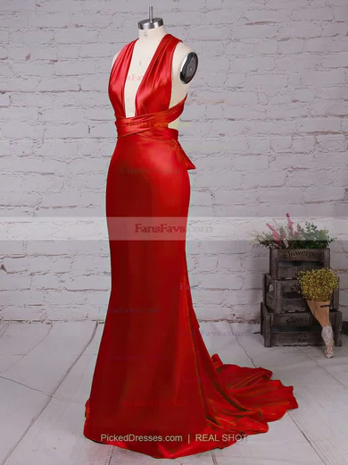 Trumpet/Mermaid V-neck Silk-like Satin Court Train Prom Dresses #Favs020103723