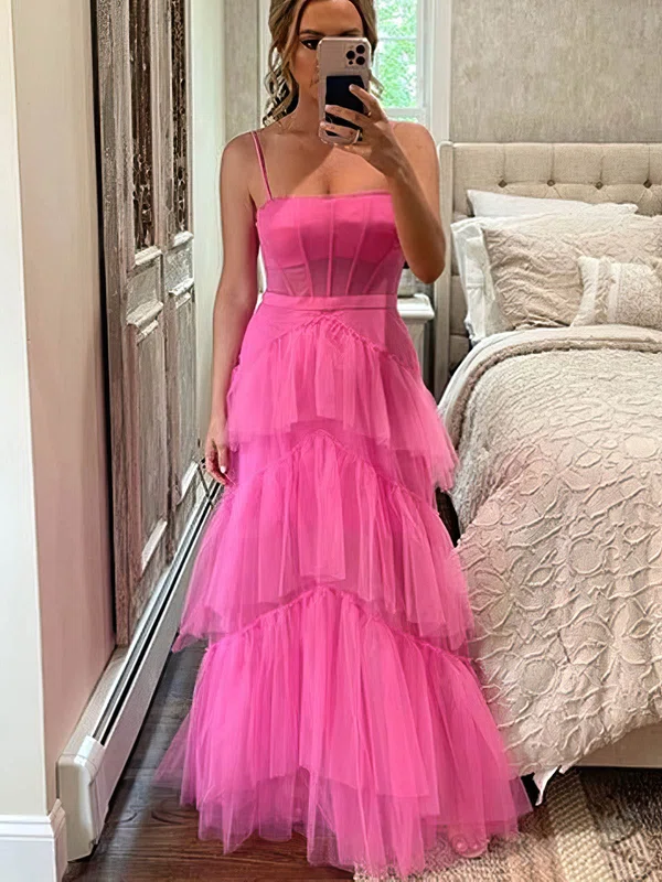 Sheath/Column Sweetheart Tulle Floor-length Tiered Prom Dresses #Favs020108678