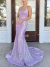 Trumpet/Mermaid V-neck Sequined Sweep Train Prom Dresses #Favs020108693