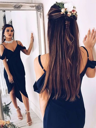 Sheath/Column V-neck Silk-like Satin Asymmetrical Ruffles Prom Dresses #Favs020105402 Sheath/Column V-neck Silk-like Satin Asymmetrical Ruffles Prom Dresses #Favs020105402