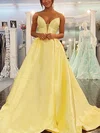 A-line Strapless Satin Sweep Train Prom Dresses #Favs020108703
