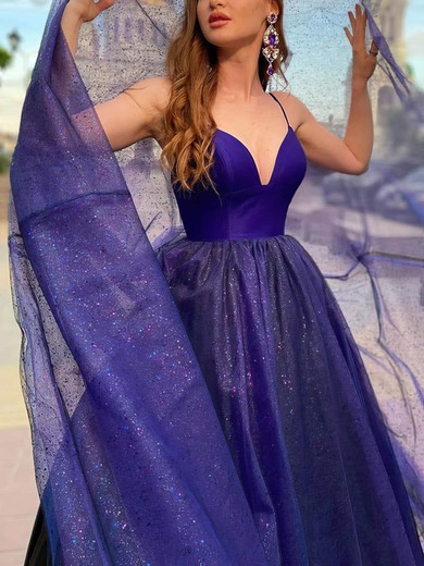 A-line V-neck Glitter Sweep Train Prom Dresses #Favs020108705