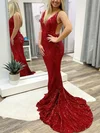 Trumpet/Mermaid V-neck Sequined Sweep Train Prom Dresses #Favs020108706