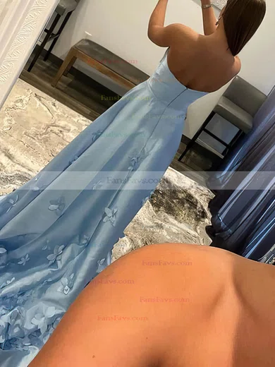 A-line Strapless Satin Sweep Train Flower(s) Prom Dresses #Favs020108716