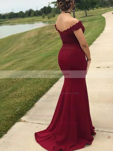 Trumpet/Mermaid Off-the-shoulder Stretch Crepe Sweep Train Appliques Lace Prom Dresses #Favs020108727