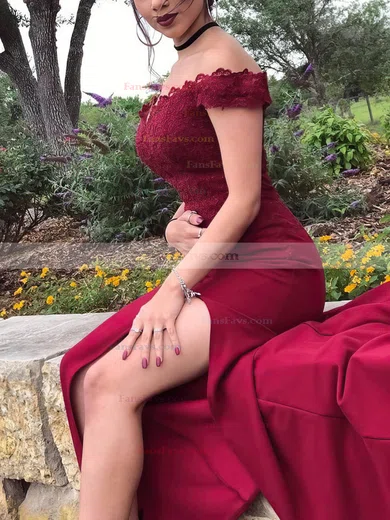 Trumpet/Mermaid Off-the-shoulder Stretch Crepe Sweep Train Appliques Lace Prom Dresses #Favs020108727