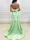 A-line Halter Silk-like Satin Sweep Train Bow Prom Dresses #Favs020108728