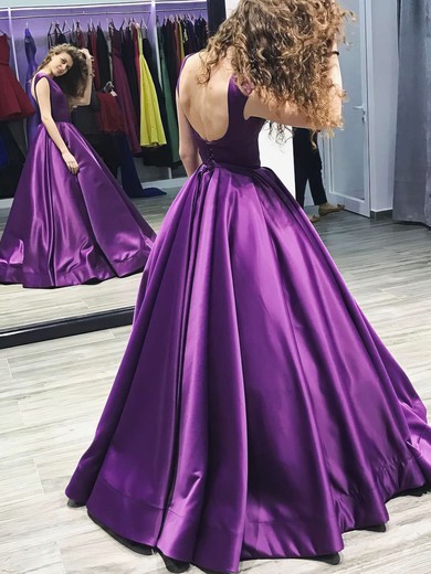 Ball Gown Scoop Neck Satin Floor-length Prom Dresses #Favs020105408