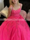 A-line Square Neckline Tulle Sweep Train Appliques Lace Prom Dresses #Favs020108769