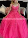 A-line Square Neckline Tulle Sweep Train Appliques Lace Prom Dresses #Favs020108769