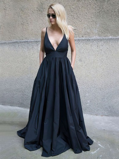 Ball Gown V-neck Satin Floor-length Pockets Prom Dresses #Favs020105455