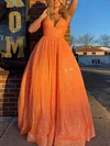 A-line V-neck Sequined Sweep Train Prom Dresses #Favs020108786