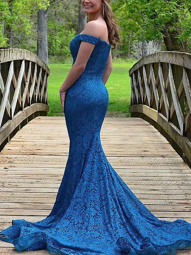 Trumpet/Mermaid Off-the-shoulder Lace Sweep Train Prom Dresses #Favs020108814