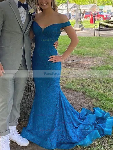 Trumpet/Mermaid Off-the-shoulder Lace Sweep Train Prom Dresses #Favs020108814