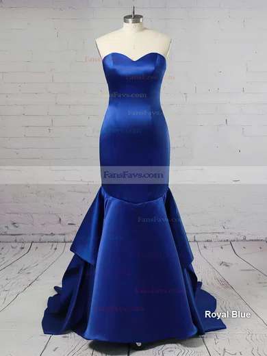 Trumpet/Mermaid Sweetheart Satin Sweep Train Cascading Ruffles Prom Dresses #Favs020105471