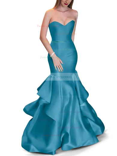 Trumpet/Mermaid Sweetheart Satin Sweep Train Cascading Ruffles Prom Dresses #Favs020105471