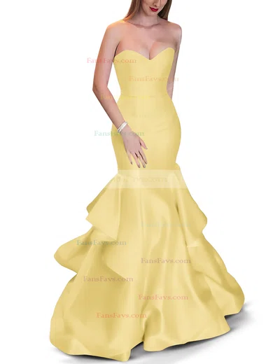 Trumpet/Mermaid Sweetheart Satin Sweep Train Cascading Ruffles Prom Dresses #Favs020105471