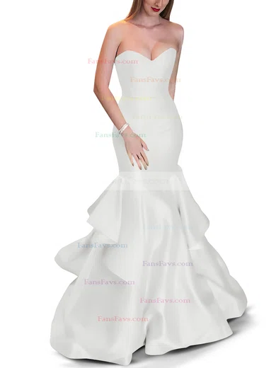 Trumpet/Mermaid Sweetheart Satin Sweep Train Cascading Ruffles Prom Dresses #Favs020105471