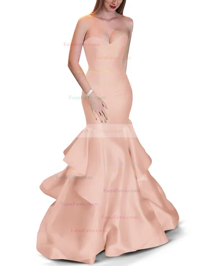 Trumpet/Mermaid Sweetheart Satin Sweep Train Cascading Ruffles Prom Dresses #Favs020105471