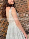 A-line V-neck Lace Sweep Train Prom Dresses #Favs020108834
