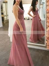 A-line V-neck Chiffon Sweep Train Appliques Lace Prom Dresses #Favs020108838