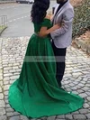 A-line Off-the-shoulder Satin Sweep Train Beading Prom Dresses #Favs020108843