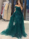 Trumpet/Mermaid Off-the-shoulder Tulle Detachable Appliques Lace Prom Dresses #Favs020108844